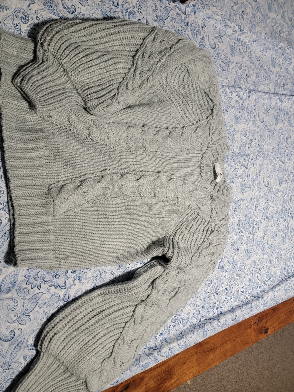 Zenana Light Gray Cable-Knit  Crewneck Sweater